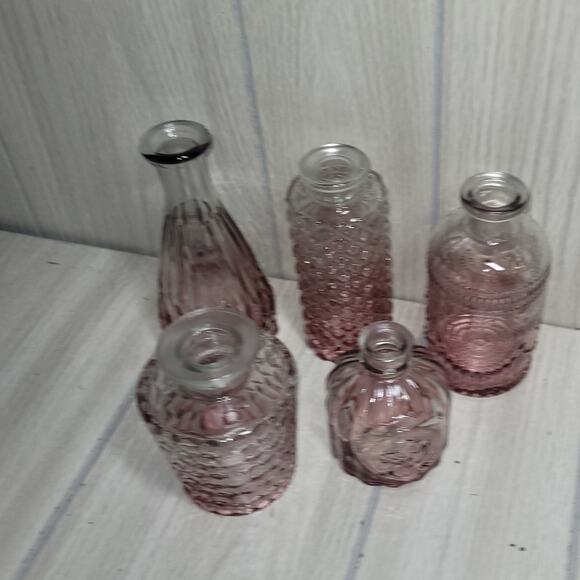 Pink Hombre Glass Vase Set Of 5 Potion Jars Spells Witch Flowers Mothers Day - Picture 2 of 8